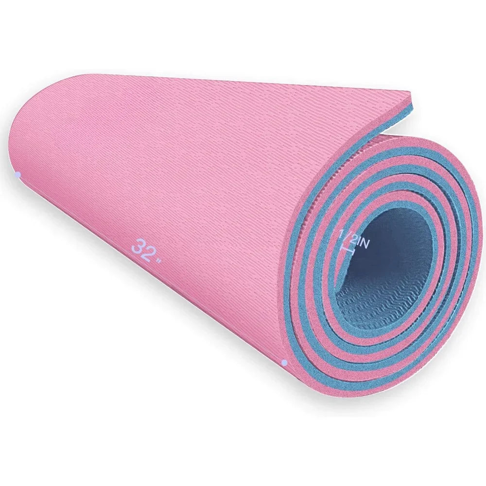 Yoga Extra Thick TPE Yoga Mat - 72"x 32" Thickness 1/2 Inch with High Density Anti-Tear Exercise Bolster for Home Gym Yoga