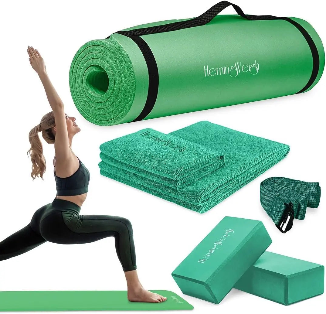 Yoga Mat Thick, Yogas Set for Home Workouts,1/2 Inch Thick Mat for Women, Men, Non Slip Yogas Mat with Yoga Foam Blocks, Yoga