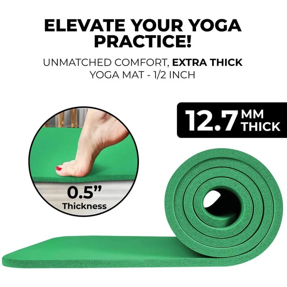 Yoga Mat Thick, Yogas Set for Home Workouts,1/2 Inch Thick Mat for Women, Men, Non Slip Yogas Mat with Yoga Foam Blocks, Yoga