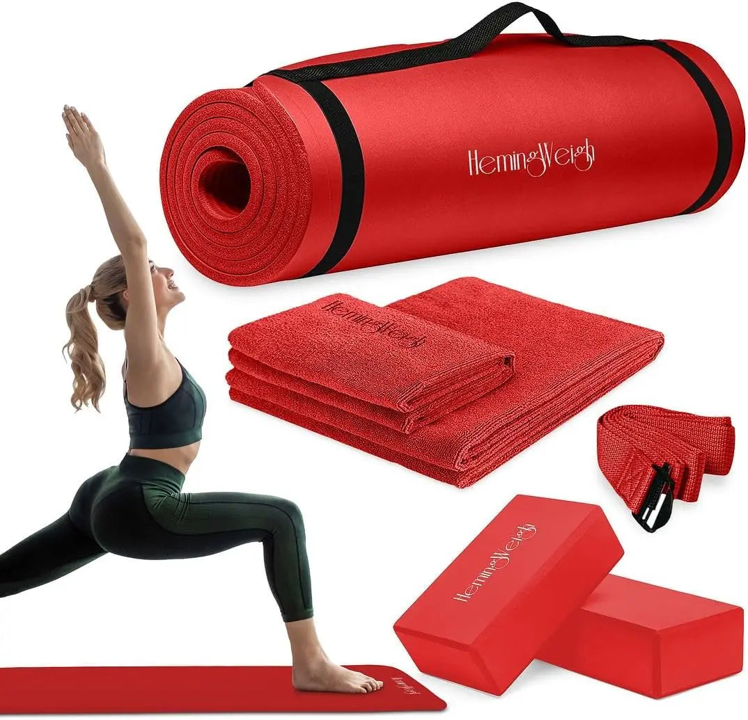 Yoga Mat Thick, Yogas Set for Home Workouts,1/2 Inch Thick Mat for Women, Men, Non Slip Yogas Mat with Yoga Foam Blocks, Yoga