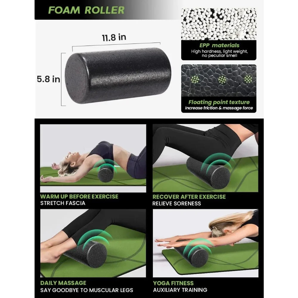 Yoga Starter Kit 12 in 1 Set Include Yoga Mat, Foam Roller, 4 Resistance Bands, Yoga Blocks 2 Pack, 2 Peanut Massage Balls